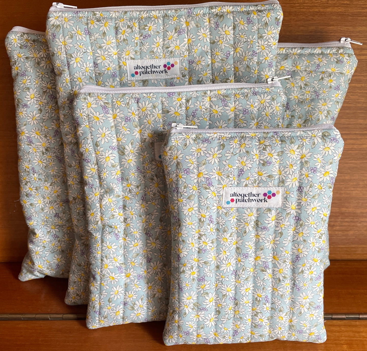 Quilted handmade kindle, ereader, tablet  pouch  blue daisy