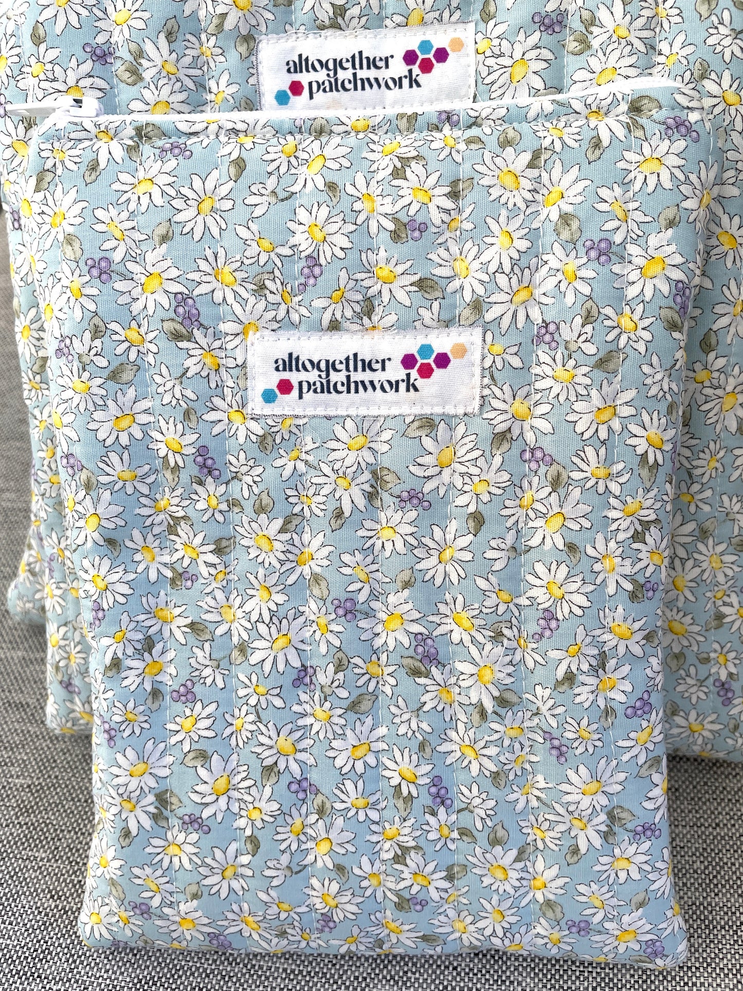 Quilted handmade kindle, ereader, tablet  pouch  blue daisy