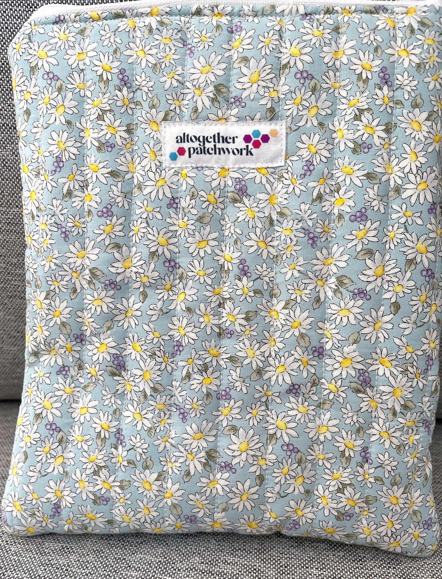 Quilted handmade kindle, ereader, tablet  pouch  blue daisy