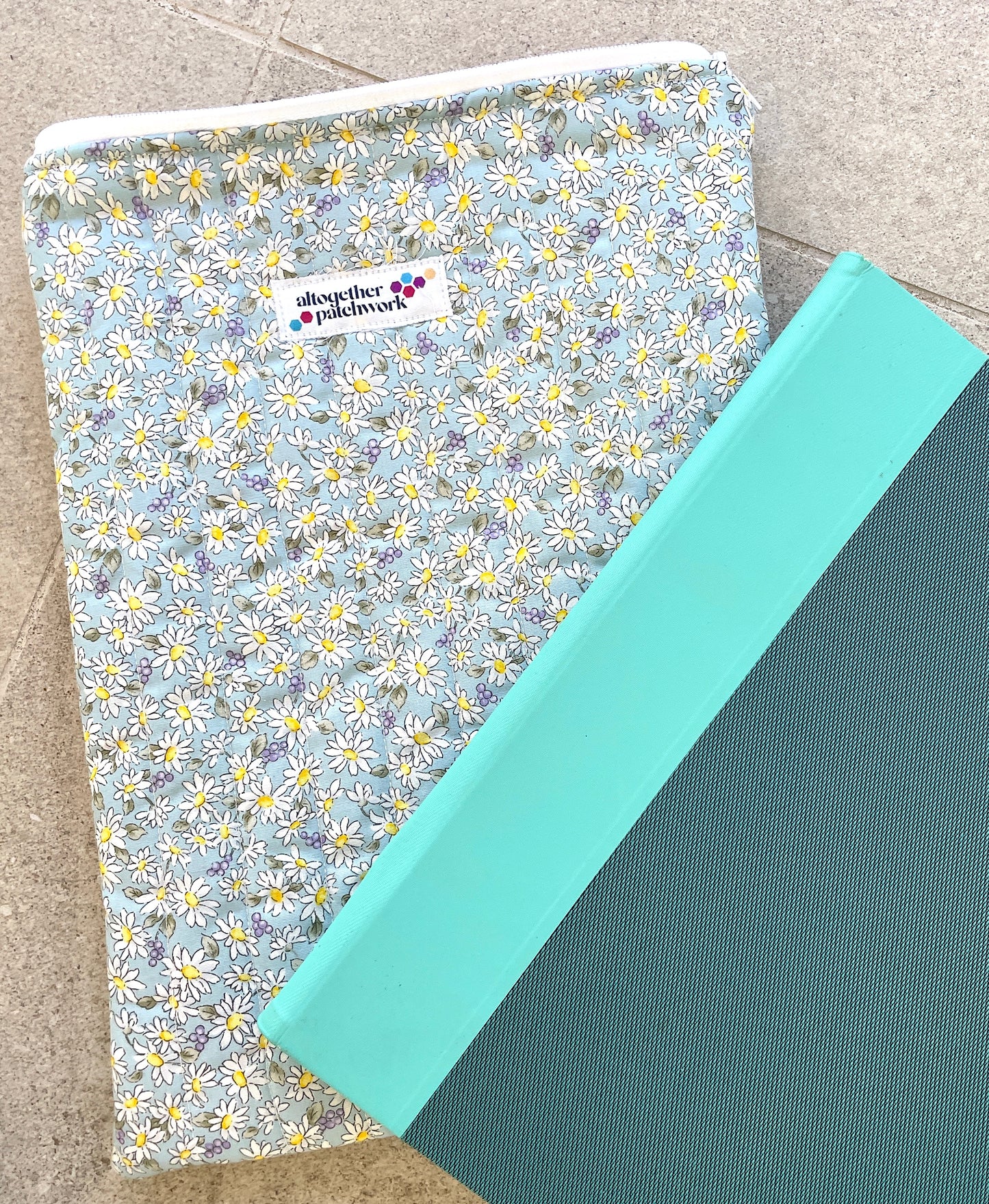 Quilted handmade kindle, ereader, tablet  pouch  blue daisy