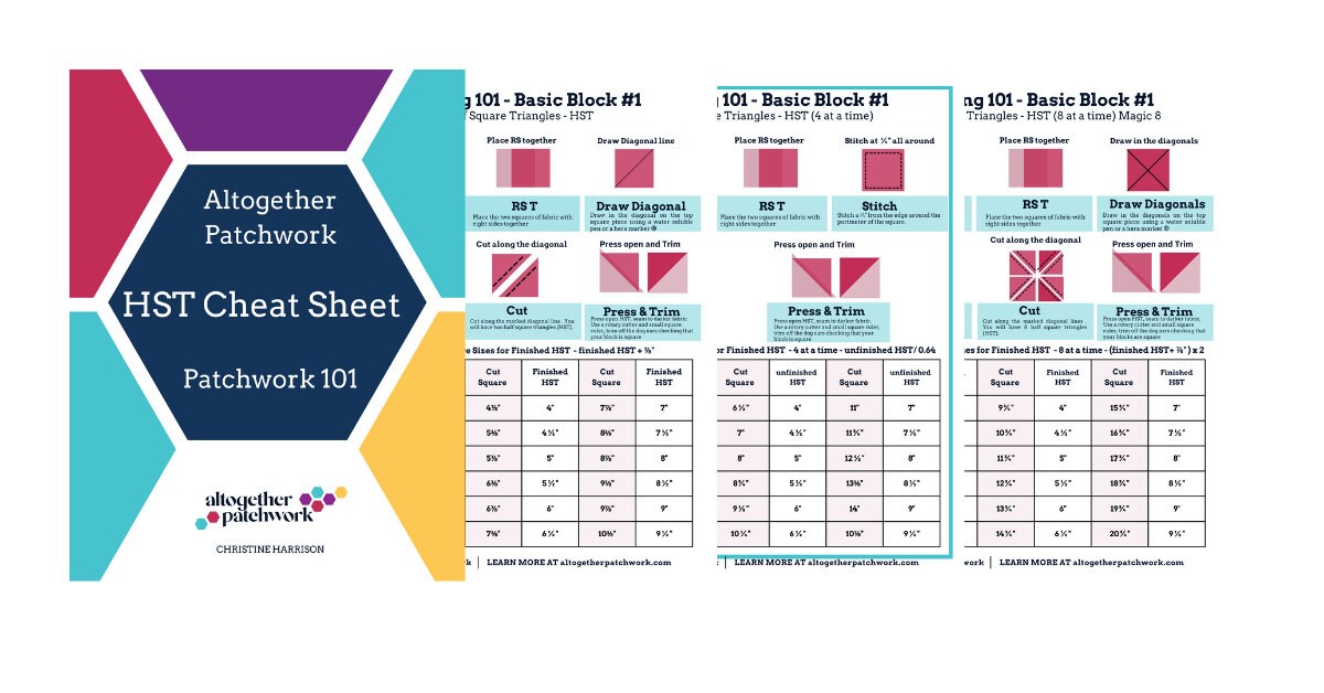 Beginner quilt pattern PDF bundle - 6 Products, Easy Patterns for beginners- 2 quilt patterns, bag and runner pattern, quilter cheat sheets.