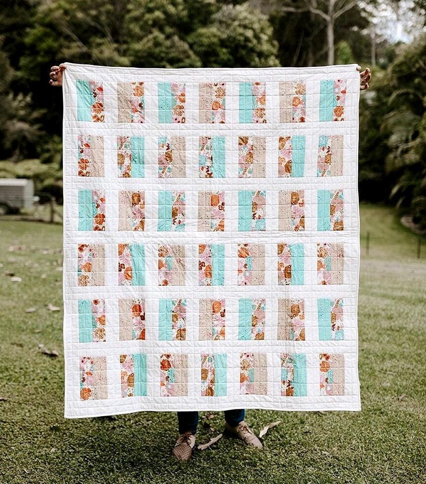 Easy Quilt Pattern in 4 sizes Simple sewing for Beginner quilters Multiple sizes Digital Download PDF baby quilt throw single queen