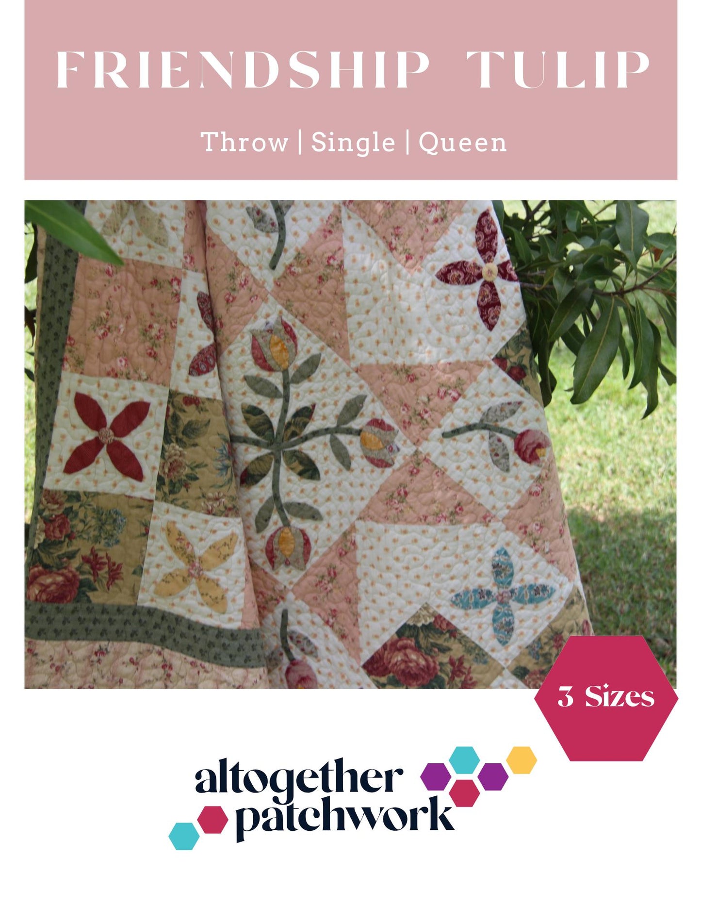 Quilt Pattern Tulip & Scrappy Fabric Design Multiple Sizes Confident Beginner to Advanced Quilter| Downloadable PDF tutorial