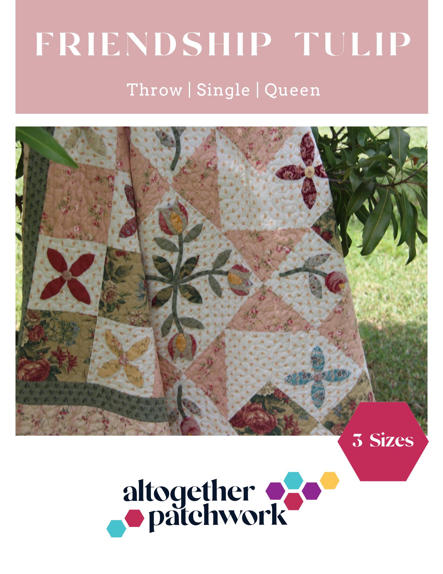 Quilt Pattern Tulip & Scrappy Fabric Design Multiple Sizes Confident Beginner to Advanced Quilter| Downloadable PDF tutorial