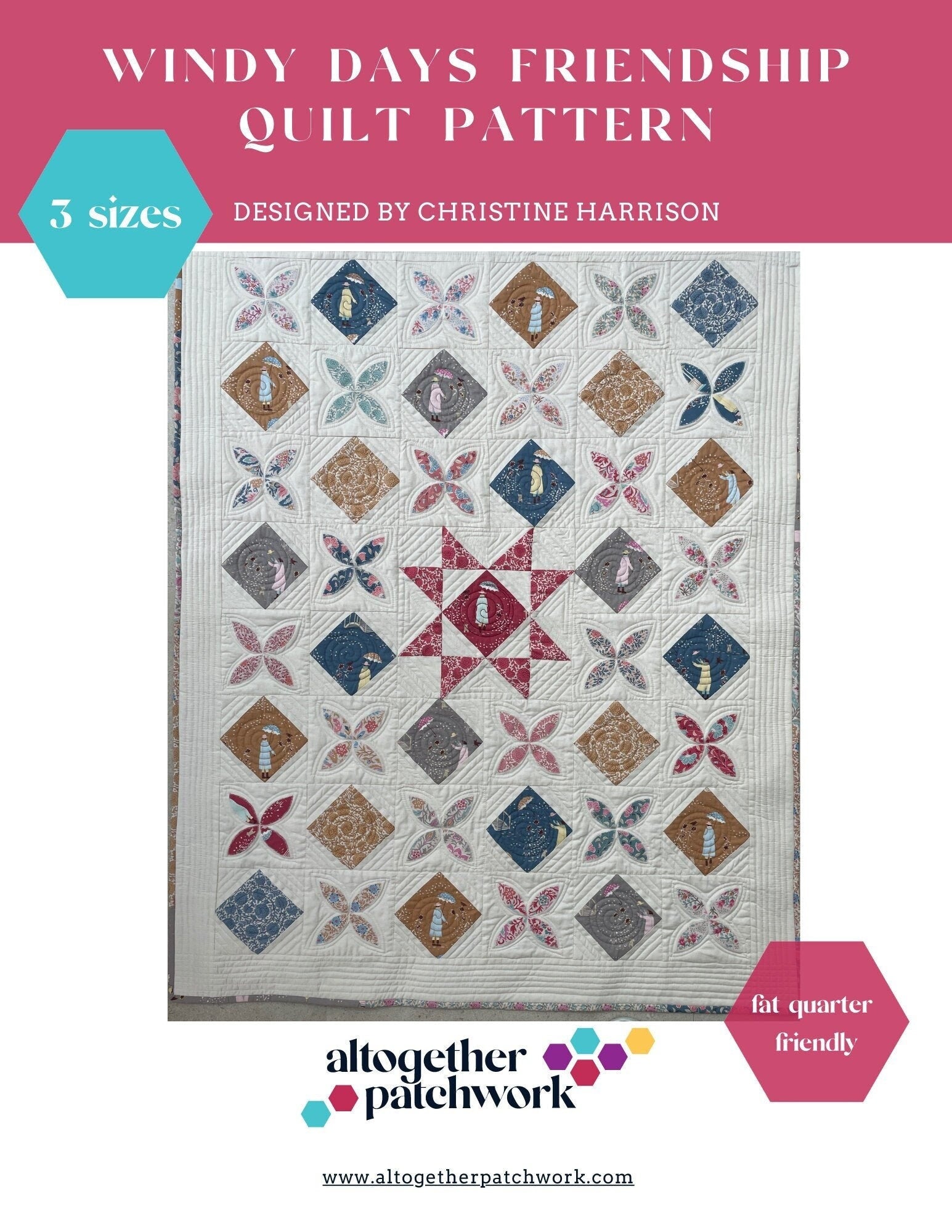 Digital Quilt Pattern in 3 sizes simple applique and star quilt pattern for beginners, Windy Days Quilt Pattern baby throw or single size