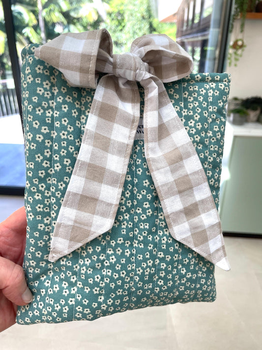 Quilted handmade kindle pouch ereader tablet fabric sleeve bow ties for book lover.