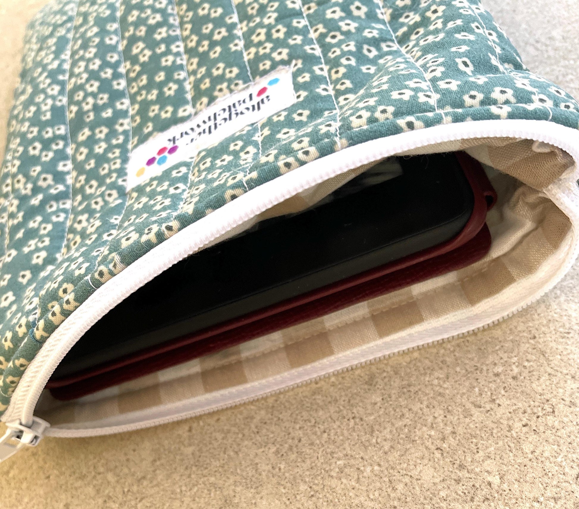 Quilted handmade kindle pouch ereader tablet fabric sleeve for book lover.