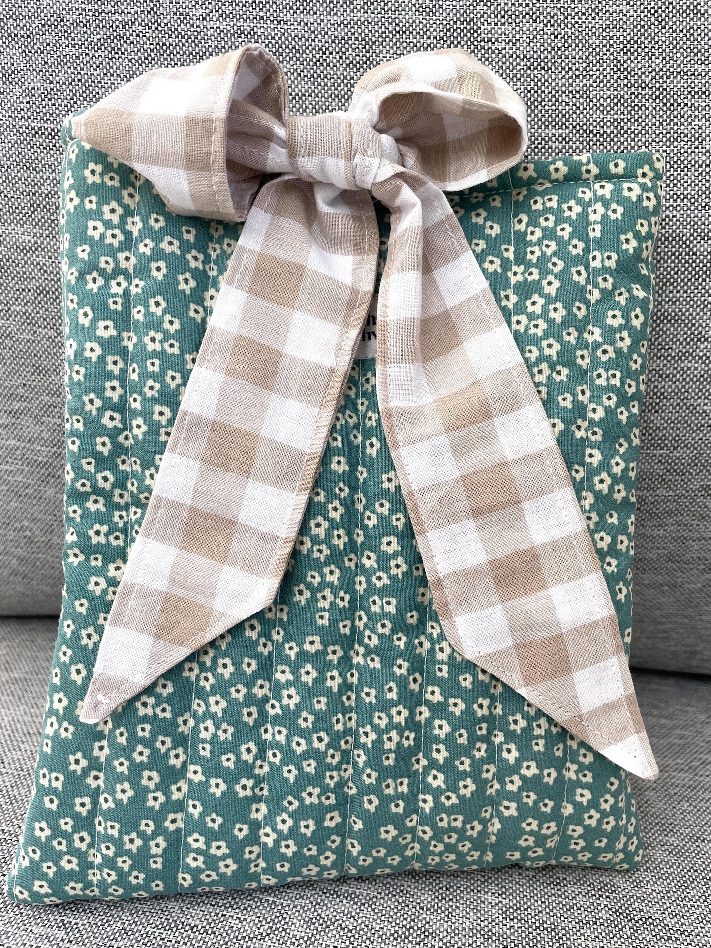 Quilted handmade kindle pouch ereader tablet fabric sleeve bow ties for book lover.
