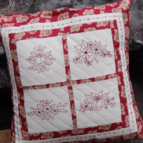 Rose Red embroidered Cushion PDF Pattern