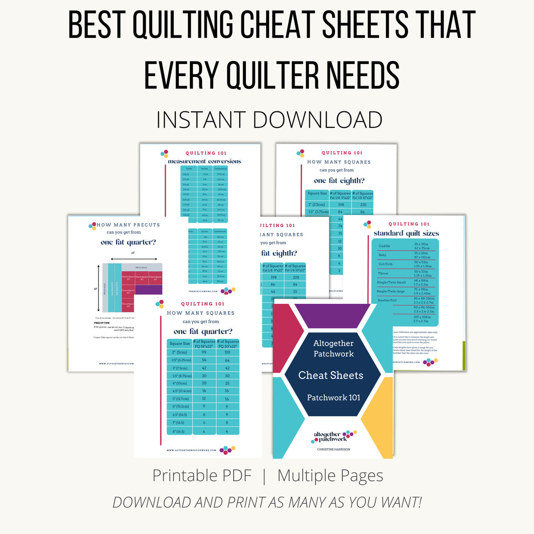 Best Quilters Guide Reference Sheets, Get Instant PDF Download, Best Cheat Sheets for Quilters, Quick Reference Quilting Guides,