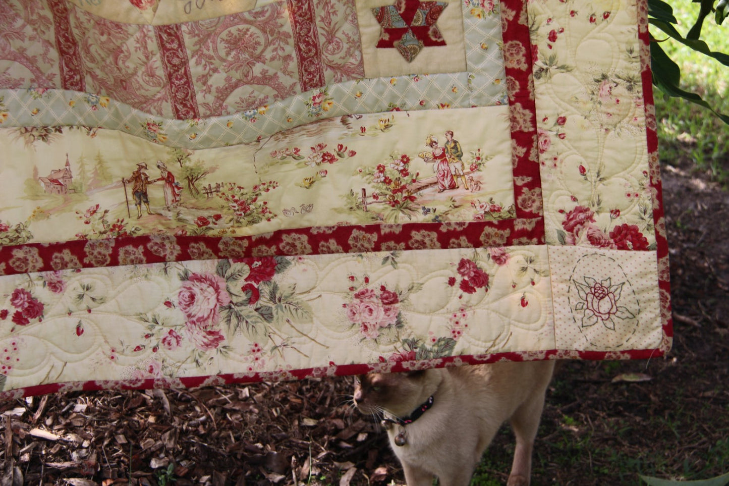 Quilt PDF Pattern - Floral Delight Quilt - Vintage Reproduction Style- Embroidery and Applique